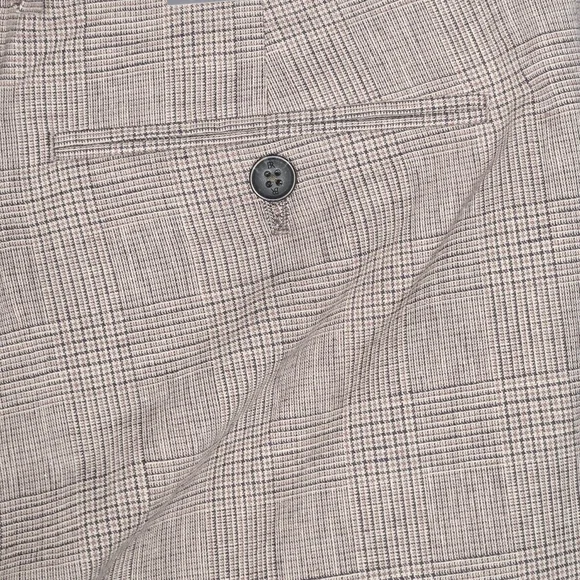 Banana Republic Mens Tan Plaid Cotton Linen Tailored Fit Dress Pants 36 X 30